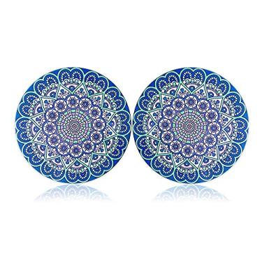 Imagem de Tripé de pedra de cerâmica para panelas e panelas quentes, tapetes resistentes ao calor com lindo padrão de flores solares e base de cortiça à prova de arranhões, presentes para amigos, conjunto redondo de 2