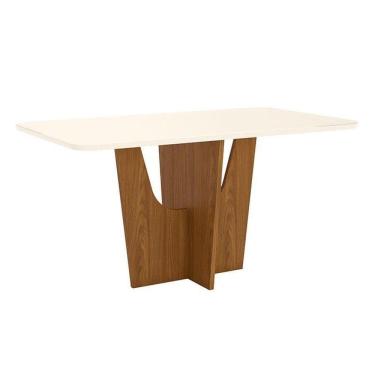 Imagem de Mesa De Jantar Danielly 160 Cm Tampo Arredondado Com Vidro Nature Off White – Henn