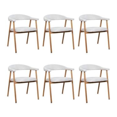 Imagem de Kit 6 Cadeiras De Jantar Luana Estrutura Aço Carbono Laminado Natural Com Estofado Linho Cru