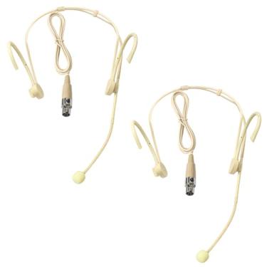 Imagem de Pacote com 2 fones de ouvido dobráveis com microfone duplo sobre a orelha, microfone para Shure Mini XLR 4 pinos TA4F plugue conector microfone, cabo de 1,2 m, bege