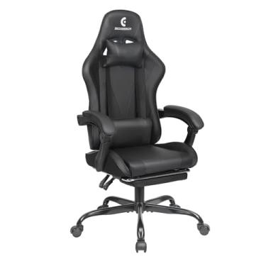 Imagem de ErgoDesign Cadeira de jogos com apoio de braço e apoio para os pés, cadeira de videogame com encosto alto, preta