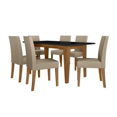 Imagem de Sala de Jantar Liz 160x90 Com Vidro 6L Cadeiras Josi Poliman Móveis