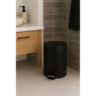 Imagem de Lixeira Inox Com Pedal Alça E Cesto Removível - Preta - 5 Litros