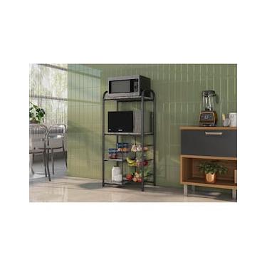 Imagem de Fruteira Multiuso 3 Cestas Fabone Dallas Aço Carbono Pintura Epóxi 4 Prateleiras Tampos Granito Preto e Prata