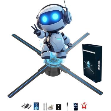 Imagem de Ventilador holográfico 3D, 50,5 cm, 2000 x 1444 px, resolução, 592 peças, contas de LED, holograma, projetor de exibição publicitária, aplicativo de suporte + áudio Bluetooth + Wi-Fi para Natal