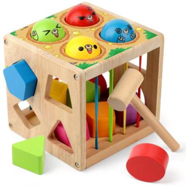 Imagem de Cubo de classificação em forma de madeira Montessori Toy Coogam Whack 