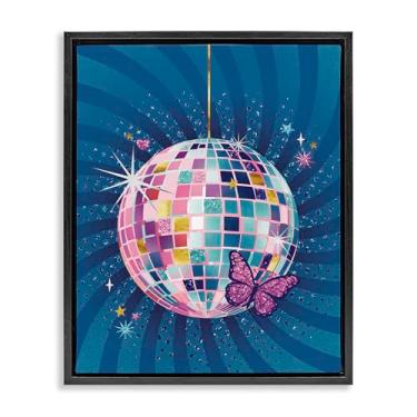 Imagem de Stupell Industries Arte de parede em tela flutuante preta com bola de discoteca com borboleta por Courtney Morgenstern, 80 x 63 cm