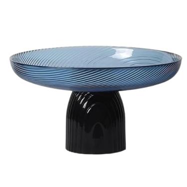Imagem de Tigela de frutas de vidro colorida moderna, prato de exibição de sobremesa, prato de servir lanches de pé alto para mesa de café, mesa de jantar, decoração de sala de estar