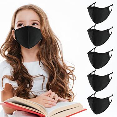 Imagem de Pacote com 5 máscaras faciais infantis reutilizáveis com alça de orelha ajustável, protetor bucal lavável à prova de poeira para meninos, meninas de 7 a 12 anos