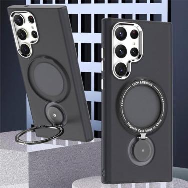 Imagem de Para samsung s23 22 21 ultra puls suporte giratório silicone translúcido fosco resistente à queda caso, preto, para samsung s23ultra