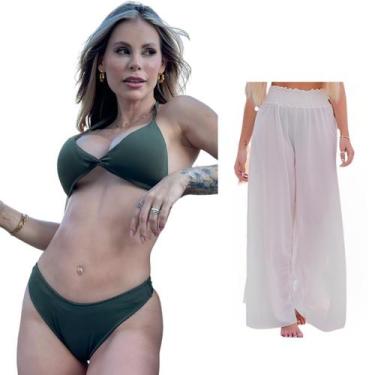Imagem de Biquini + Saída De Praia Calça Tule Moda Praia Kit Conjunto - Look Dre
