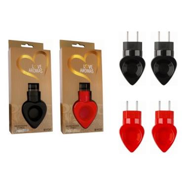 Imagem de Kit 4 Difusor Elétrico Original de Essências Coração Love Aromas Bivolt (Preto e Vermelho) – Aromatizador de Ambientes, Difusor de Óleos Essenciais e Aromas para Presente Criativo