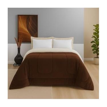 Imagem de Coberdrom Casal Queen Sherpa Dupla Face Pele de Carneiro – Edredom e Cobertor Macio para Inverno(Marrom)