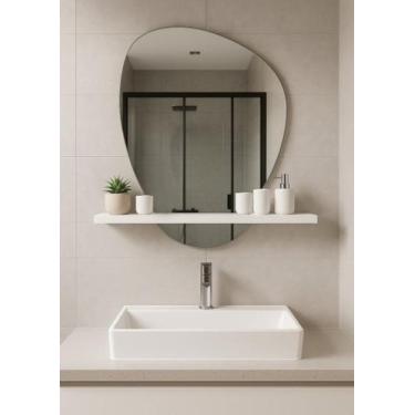 Imagem de Prateleira C/ Espelho Mdf Branca 51Cm Moderna Lavabo Pequeno - Móveis 