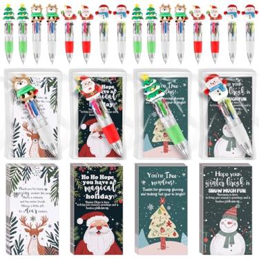 Imagem de Sayglossy 24 conjuntos de canetas esferográficas de Natal para presente a granel com cartão de agradecimento, canetas de tinta retráteis multicoloridas 4 em 1 com Papai Noel, boneco de neve, árvore de