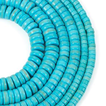 Imagem de Elecrelive 6 Fios Azul Turquesa Heishi Beads 3 Tamanhos Liso Redondo Pedra Preciosa Disco Contas de Pedra Preciosa para Bolo Pulseiras Colares Brincos DIY Fabricação de Joias