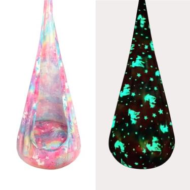 Imagem de Assento infantil rodado, cadeira de balanço sensorial de flanela Nightglow com almofada inflável de PVC, cadeira de rede suspensa para uso interno e externo (cor arco-íris (unicórnio))