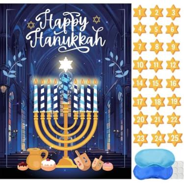 Imagem de Hanukkah Games Pin The Star On The Menorah Chanukah Party Pin The Star Games Chanukah Activities Holiday Plays 2 Eyemasks 24 Stickers for Birthday Travel Road Trip