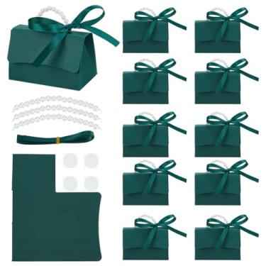 Imagem de BENECREAT 16 conjuntos de caixas de lembrancinhas de casamento verde escuro, caixas de presente decorativas com alça de pérola, fitas, adesivos, caixas de presente para aniversários, festas