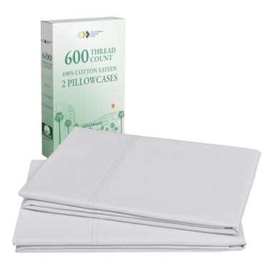 Imagem de California Design Den Conjunto de 2 capas de almofada King de qualidade de hotel - cetim luxuoso de 600 fios, fronhas king 100% algodão natural, fresco, fresco e durável - prata claro