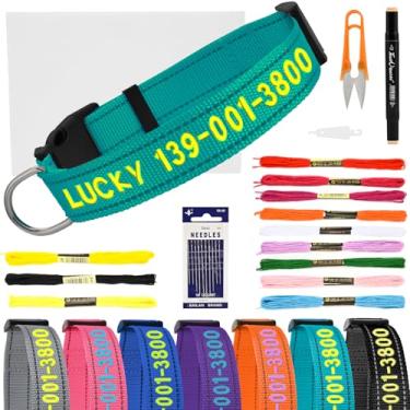Imagem de Coleira de cachorro bordada personalizada - Nome e número costurados à mão, coleira refletiva ajustável para cães e gatos pequenos/médios/grandes, nylon durável com anel D de aço (azul celeste, médio)