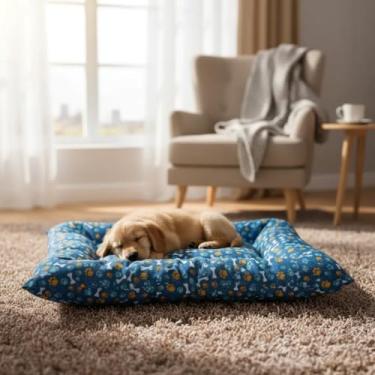 Imagem de Colchonete Para Cachorro Gato Caminha Pet Grande 70x60 Lavavél Cor Azul Estampado