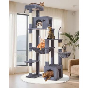 Imagem de Taoqimiao Árvore de gato de 188 cm para gatos grandes e adultos, torre alta de vários níveis, condomínio para 2 gatos com 6 postes para arranhar, rede supergrande, brinquedos para gatos, cesta