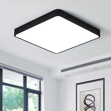 Imagem de Ganeed Luminária de teto LED de 49.8 cm, lâmpadas de teto quadradas de montagem embutida de LED preto 39W branco 6500K, luminária economizadora de energia para escritório, quarto, cozinha, corredor