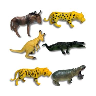 Imagem de Kit Animais Selvagens Jacaré Gnu Hipopótamo Guepardo Canguru Tigre Brinquedo Educativo