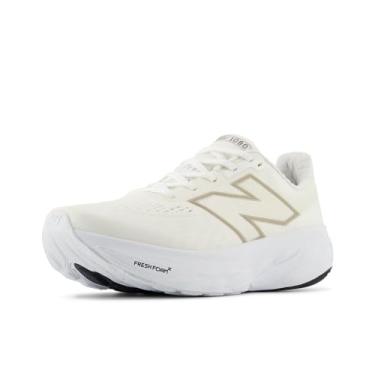 Imagem de New Balance Tênis de corrida feminino Fresh Foam X 1080 V14, Branco/ouro claro metálico/sal marinho, 6 X-Wide