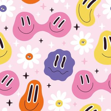 Imagem de REDAMANCY Papel de parede moderno rosa amarelo sorriso abstrato geométrico margarida branca descascar e colar papel de parede papel de parede vintage fácil de remover para mesa de cabeceira gaveta