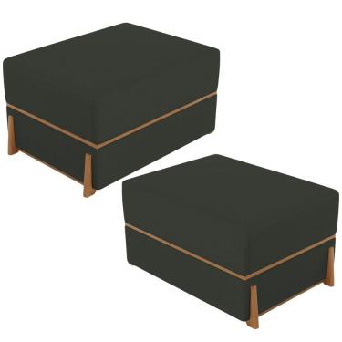 Imagem de Kit 02 Puffs Decorativo Retangular Para Sala de Estar Domus L02 Linho Verde Musgo - Lyam Decor