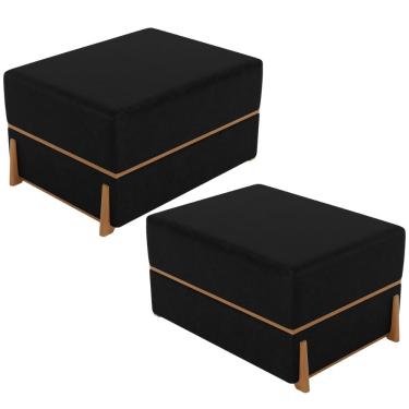 Imagem de Kit 02 Puffs Decorativo Retangular Para Sala de Estar Domus L02 Couríssimo Preto - Lyam Decor