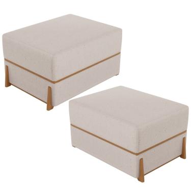 Imagem de Kit 02 Puffs Decorativo Retangular Para Sala de Estar Domus L02 Linho Bege - Lyam Decor