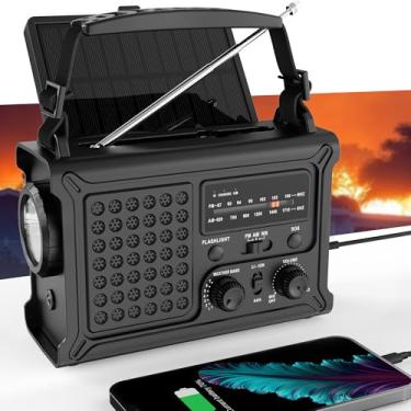Imagem de Rádio meteorológico de emergência com energia solar e manivela – AM/FM/NOAA, lanterna de LED, luz de leitura, carregamento USB e SOS – equipamento de sobrevivência para quedas de energia e tempestades