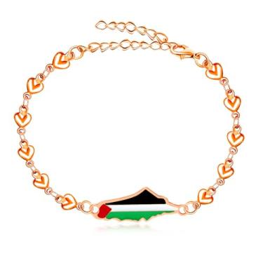 Imagem de Tobestu Pulseira de bandeira palestina com corrente de coração ajustável - joia árabe solidária e cultural para uso diário e casual YA5212-YA5884, Adjustable, Aço inoxidável, Sem Pedra Preciosa