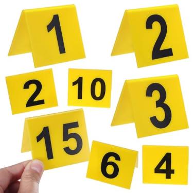 Imagem de NOLITOY 15 peças marcadores de evidências marcadores de cena de detetive decorações número ID tendas para tema de jogo suprimentos de festa de Halloween, amarelo, restaurante 1-15 placas acessórios