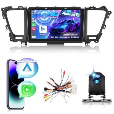 Imagem de Estéreo automotivo 4G + 128G para Kia Carnival Sedona 2014 2015 2016 2017 2018 2019 com Carplay sem fio e Android Auto - Rádio de tela sensível ao toque Android 15 de 9 polegadas com EQ/5G WiFi/GPS