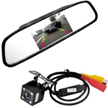 Imagem de Monitor de estacionamento automotivo com vídeo CCD, 4 LEDs, câmera de ré noturna CCD com espelho retrovisor de 4,3 polegadas