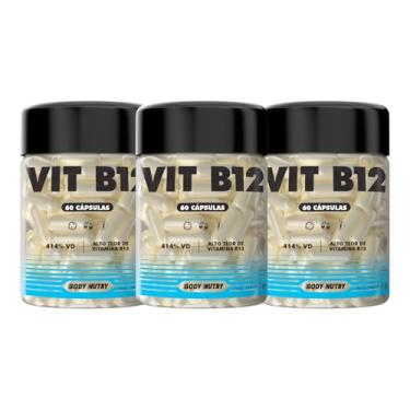 Imagem de 3x Vitamina B12 Pura Cianocobalamina Altamente Concentrado Multivitamínico 414% VD 60 Cápsulas Suplemento Alimentar Auxilia Metabolismo Energético Funcionamento do Sistema Imune - Body Nutry