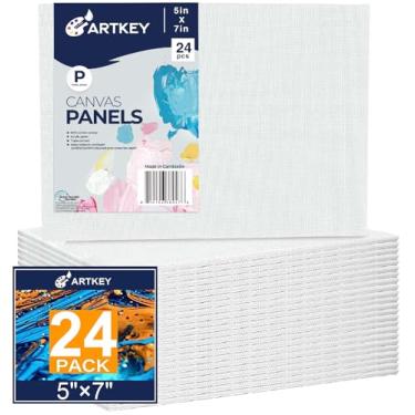 Imagem de Artkey Canvas Boards 5x7 Inch 24-Pack, 10 oz Primed 100% Cotton White Blank Canvases for Painting, Art Paint Canvas Panels for Acrylic Oil Watercolor Tempera Paints