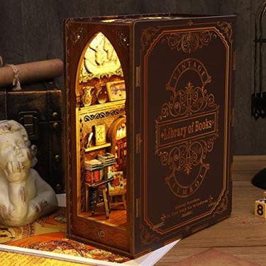 Imagem de Kit DIY Book Nook de quebra-cabeça 3D, kit de construção de maquete de casa mágica, kit de diorama de livros em miniatura artesanato com luz sensível ao toque e música, decoração de estante,