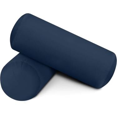 Imagem de SAHARBEDDINGS 2 peças de capa de almofada de pescoço cervical com fronhas reforçadas de algodão para almofada cilíndrica gola redonda fecho de zíper (azul marinho, conjunto de 2 almofadas de rolo 76 x
