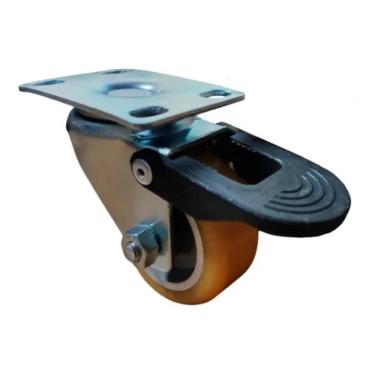 Imagem de Rodizio Reforçado Poliuretano Placa Giratória Com Freio 50Mm