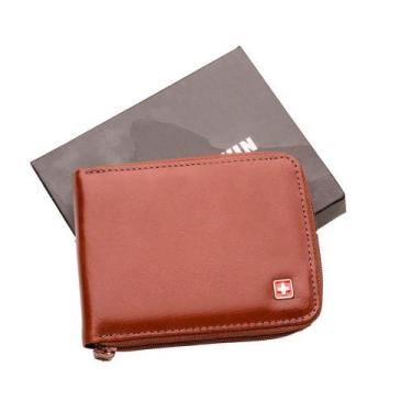 Imagem de Carteira Masculina de Couro com zíper Suissewin Marrom, U