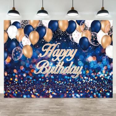 Imagem de ASDCXZ 2,1 x 1,5 m, cenário de feliz aniversário, azul, rosa, tema de balão, fotografia, plano de fundo, colorido, com glitter, pontos coloridos, meninos, meninas, crianças, aniversário, festa de