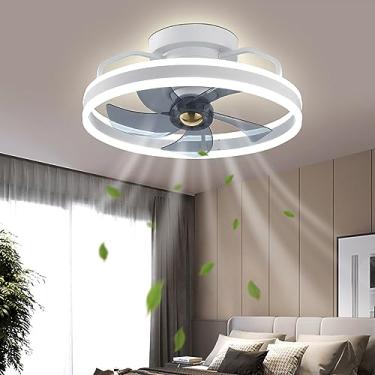 Imagem de Ventiladores de teto de baixo perfil de 19,6" com lâmpadas, ventiladores de teto com luzes e controle remoto regulável 3000-6000K Motor DC silencioso reversível 6 velocidades LED lustre com