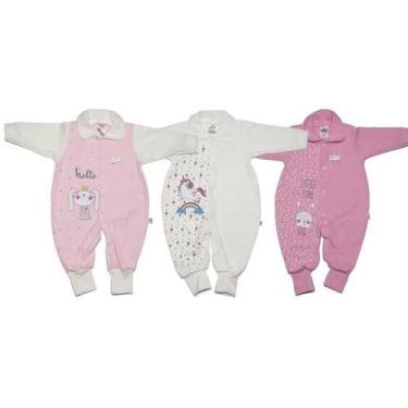 Imagem de Kit Macacão Quentinho 3 Pçs O Melhor P/ o Seu Bebê - Meninas - Facina 