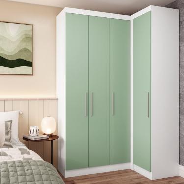 Imagem de Guarda Roupa De Canto 2 Peças 4 Portas Alpes Luciane Móveis Branco Pf/verde Pf