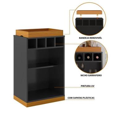 Imagem de Aparador Buffet Bar Retrô Astúrias Com 4 Adegas E Bandeja - ViaNossa, 